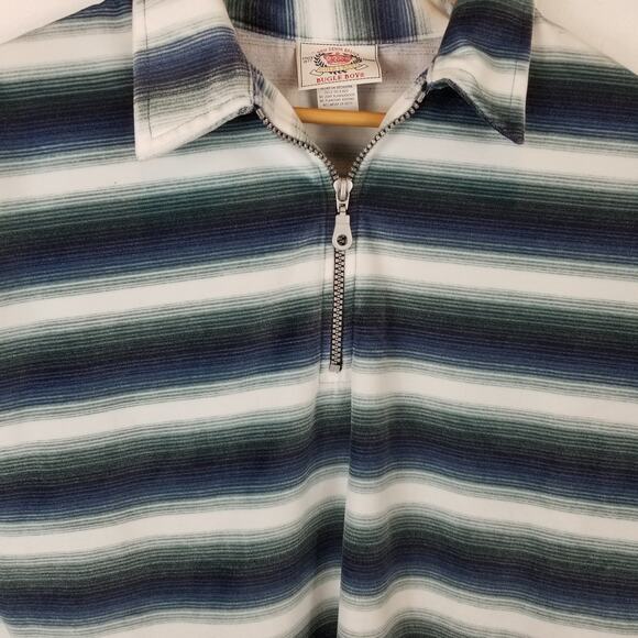 Bugle Boy Men's Velour Striped 1/4 Zip Polo Shirt Blue Green Size Large - Picture 4 of 5